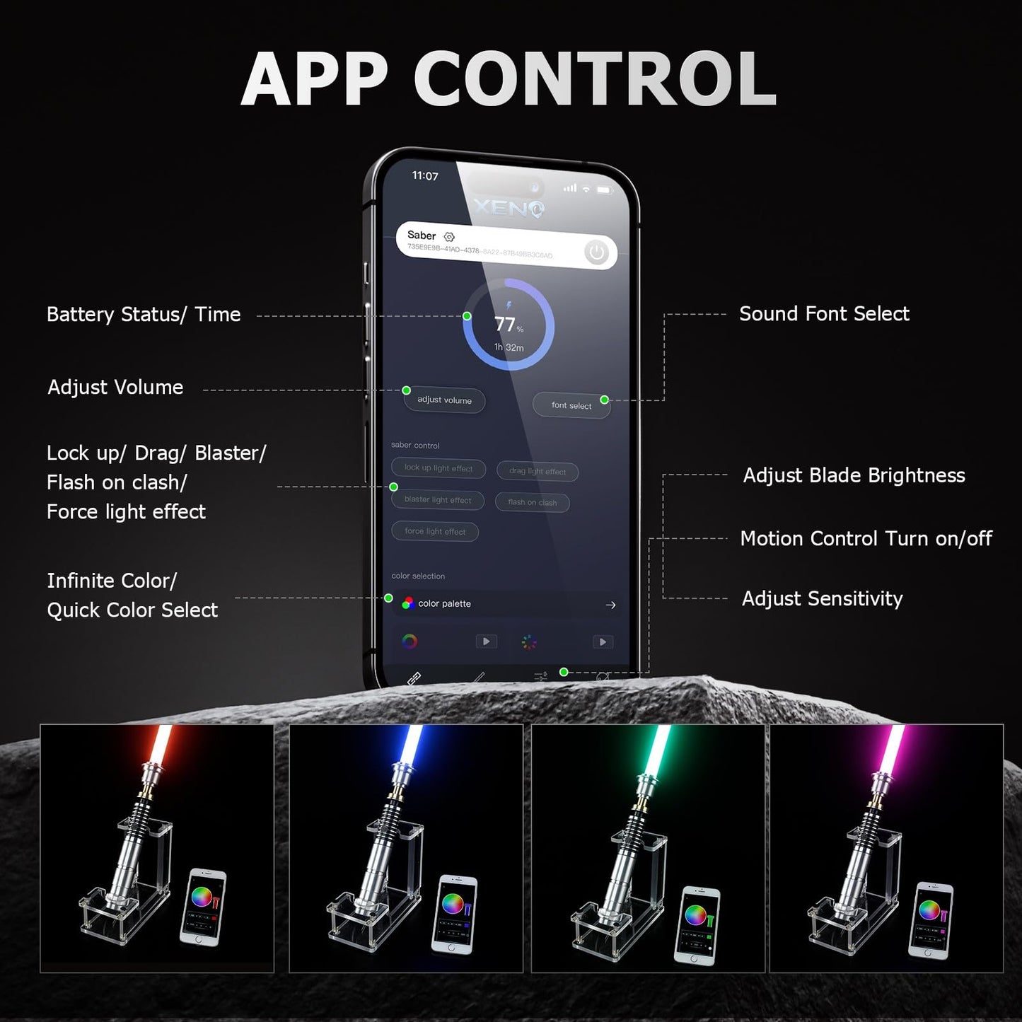 PKSTVB Upgrade App Control LK Dueling Lightsaber, Smooth Swing 16 Sound Effects 3 Light Effects, 16 Colors and Infinite Change Metal Light Saber