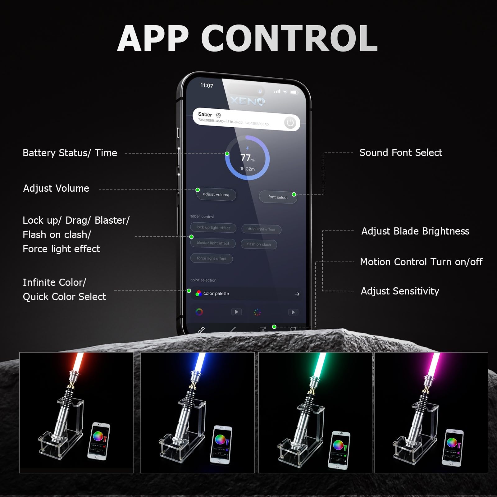 PKSTVB Upgrade App Control LK Dueling Lightsaber, Smooth Swing 16 Sound Effects 3 Light Effects, 16 Colors and Infinite Change Metal Light Saber