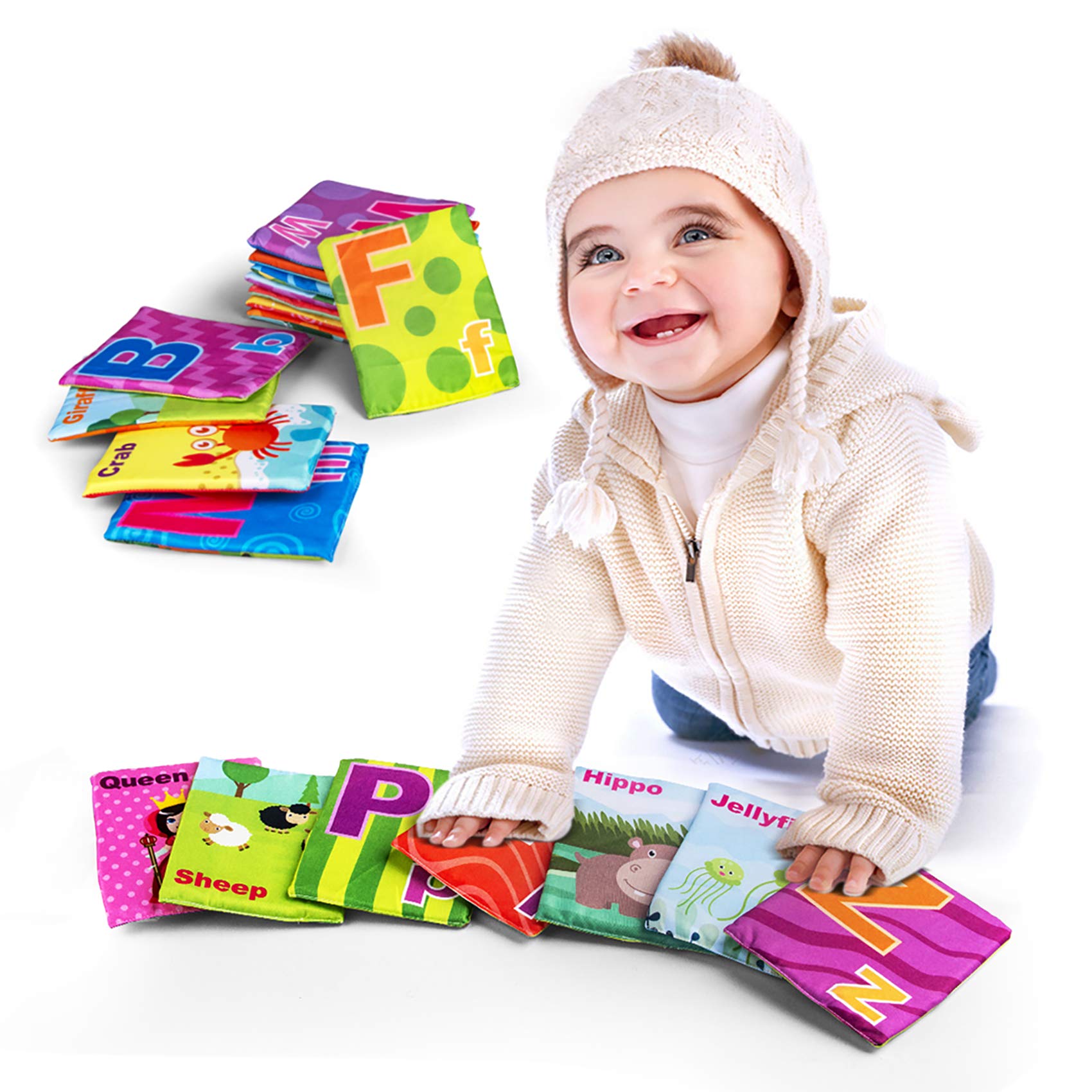 Baby First Flash Cards, 26 Soft Alphabet Cards with Cloth Storage Bag