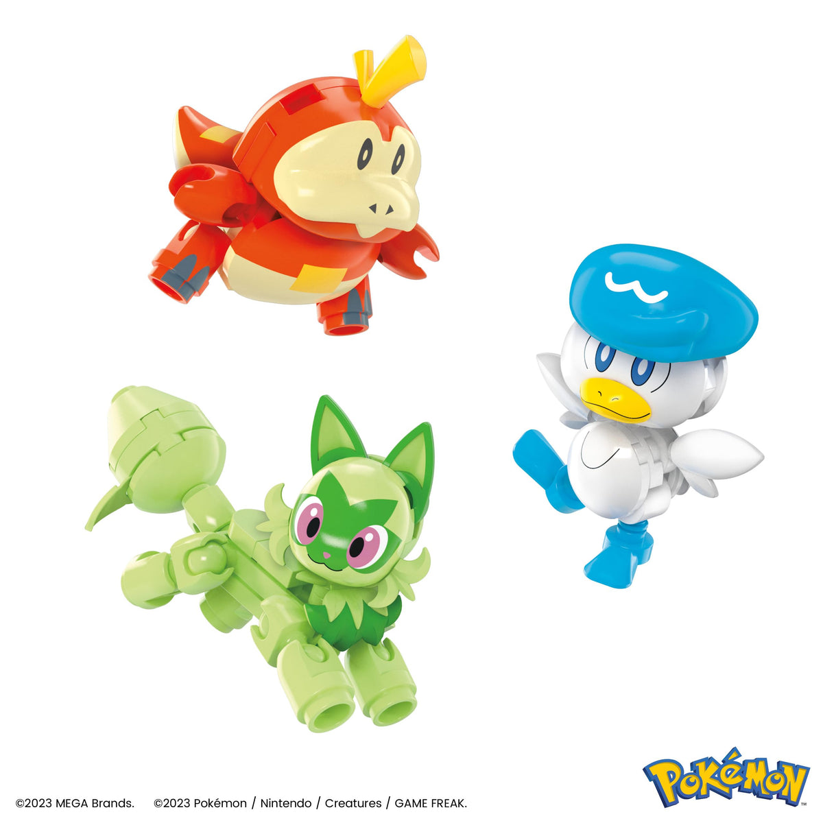 MEGA Pokemon Action Figure Building Toys for Kids, The 79-Piece Paldea Region Team, Pikachu Fuecoco Sprigatito and Quaxly, and 1 Pokemon Ball, HPX92