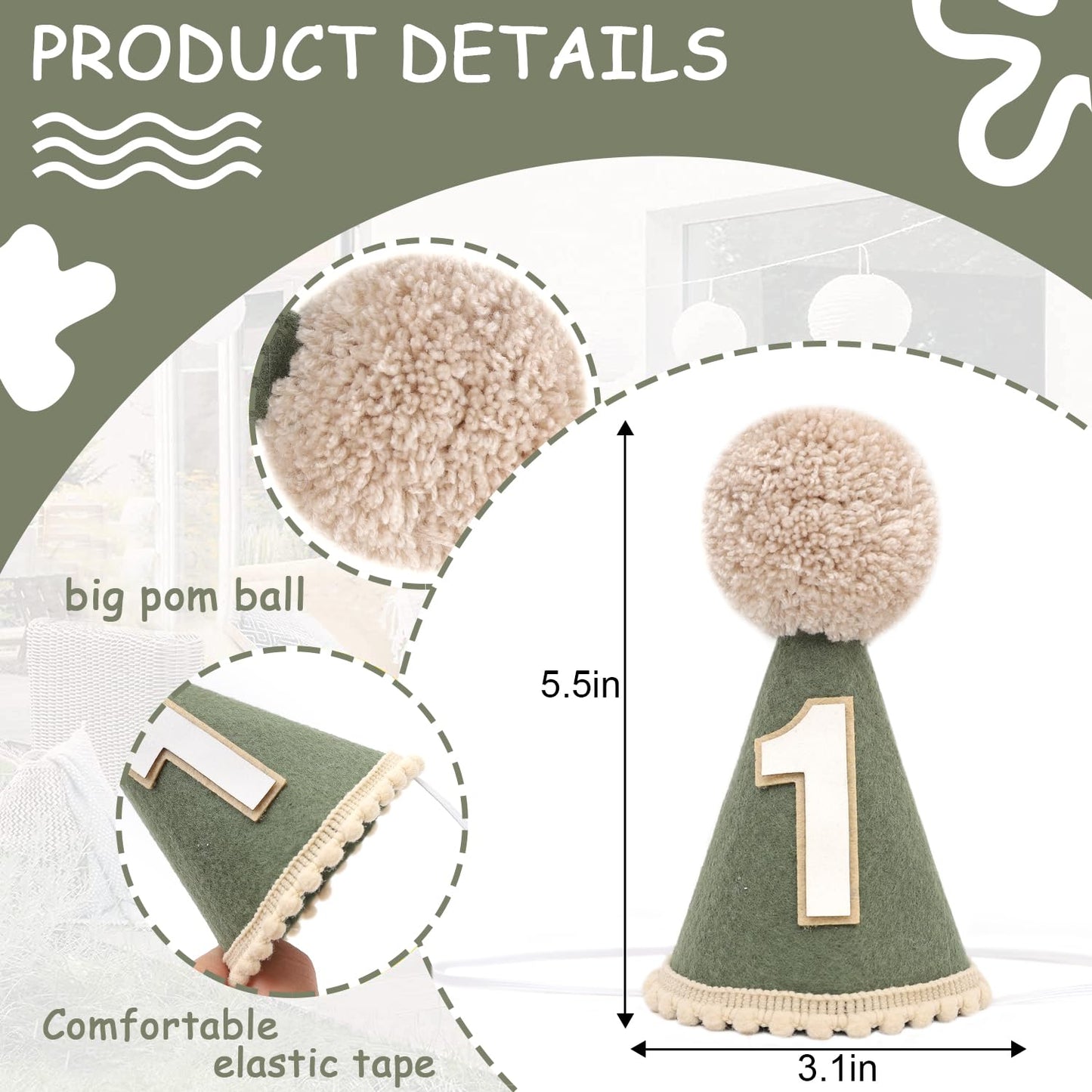 Agvgaza Wild One Birthday Hat - Wild Woodland First Birthday Decorations, Deep Green Hat, Safari Jungle Crown Photo Props Cake Smash for Baby Boys