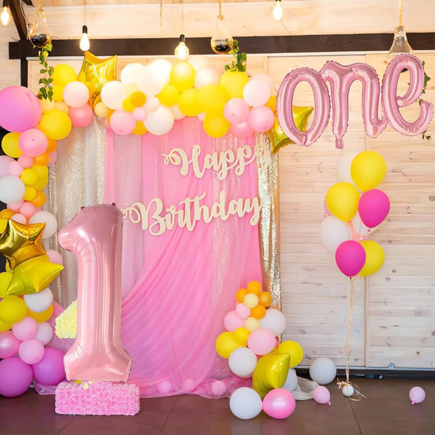 2 Pcs Large Light Pink Number 1 & Script Letter One Balloons