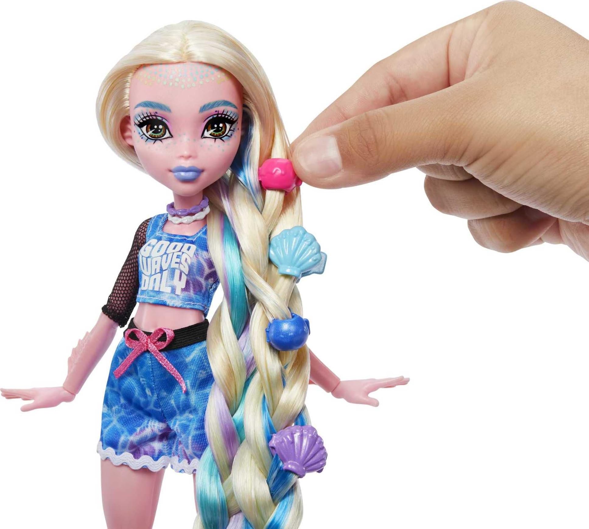 Monster High Doll, Lagoona Blue Spa Day with Wear & Share Accessories Including Hairstyling Clips, Hair Chalk & Tattoos