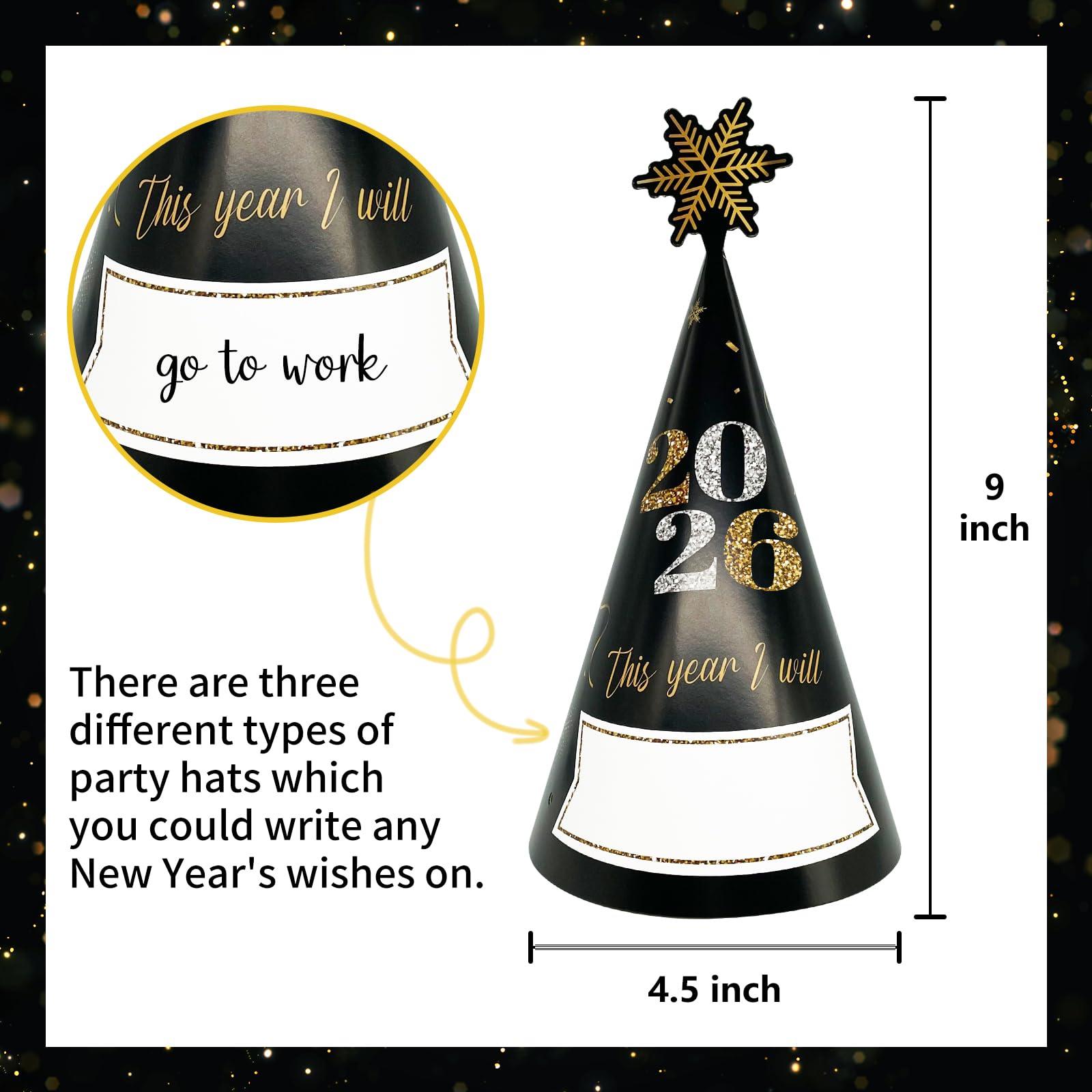 M1NTP1US + 24PCS Happy New Year Party Hats 2026 - New Year’s Eve Cone Hat Party Supplies Decorations