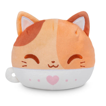 TeeTurtle Reversible Latte Cat Scented Plushie - 4-Inch Two-Sided Flip Plush Toy with Embroidered Details - Cute Mini Collectible Plush for Kids