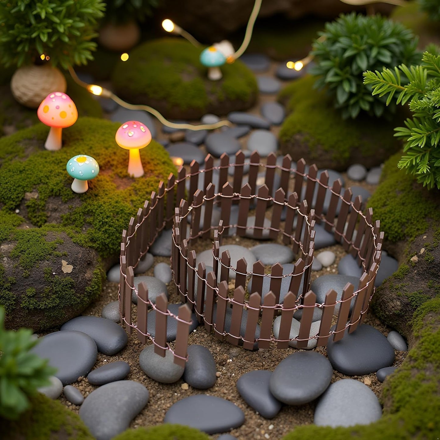 1Pc 35 Inches Brown Mini Fairy Garden Fence, Micro Landscape Miniature Ornaments for Dollhouse, Crafts, Diorama Project, Plant Pot DIY
