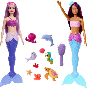 Mermaid Barbie Dolls 2-Pack: Sea Animals, Headbands & Ocean Accessories by Barbie