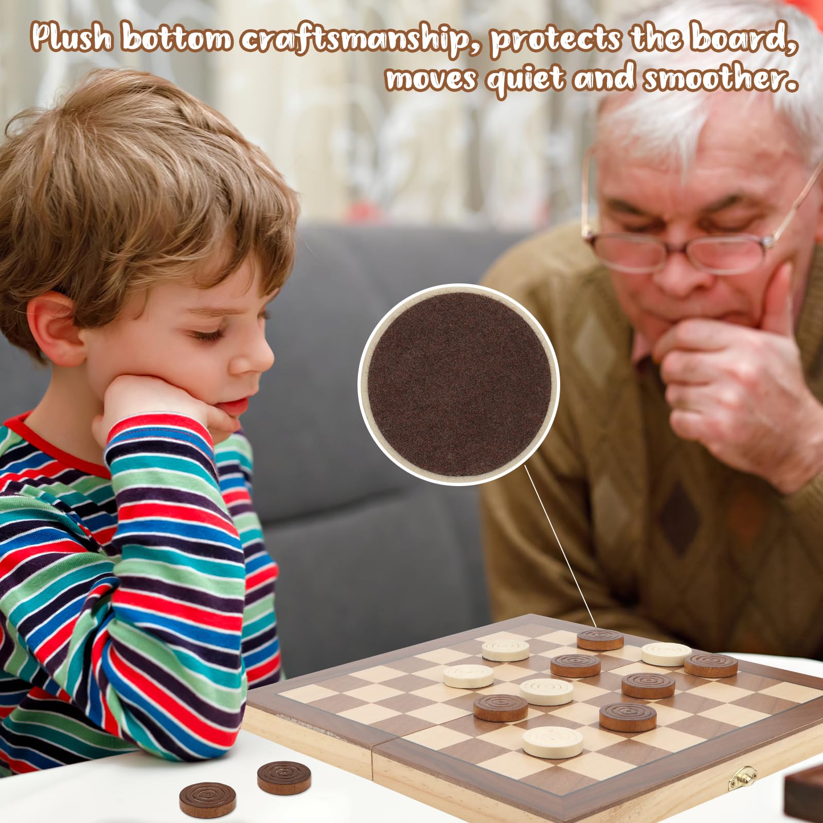 QuadPro Wooden Checkers Pieces Only, 24 Wood Checkers Pieces with Storage Bag, Premium Wood Pieces for Backgammon, Ideal for Replacement or Spare