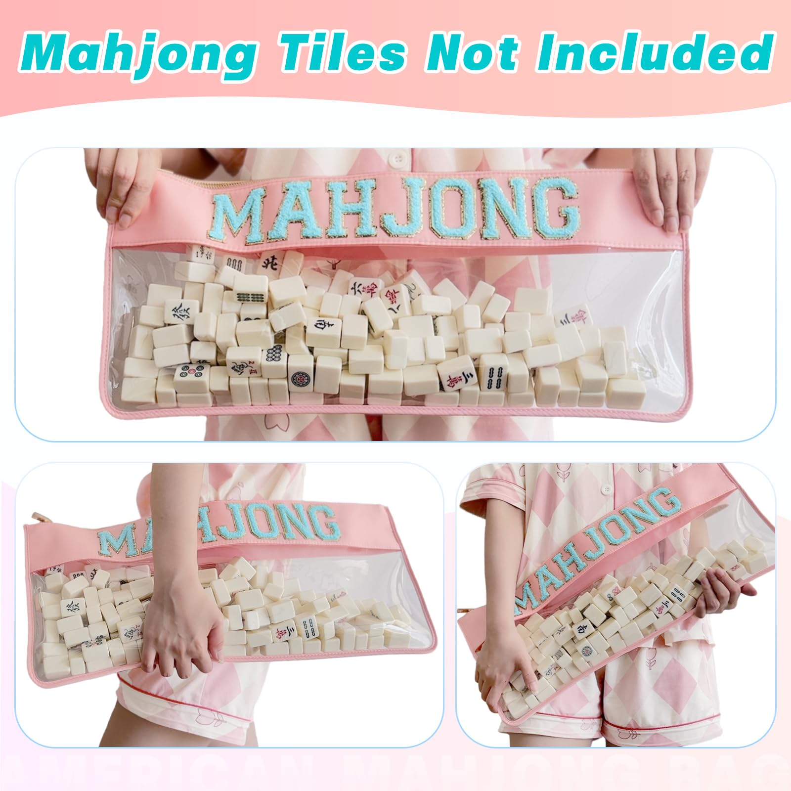 YUVFUDUOV American Mahjong Bag - Cute Mahjong Tiles Travel Bag, Empty Waterproof Storage Case for 166 Tiles with 4 Line Finders (Case Only)