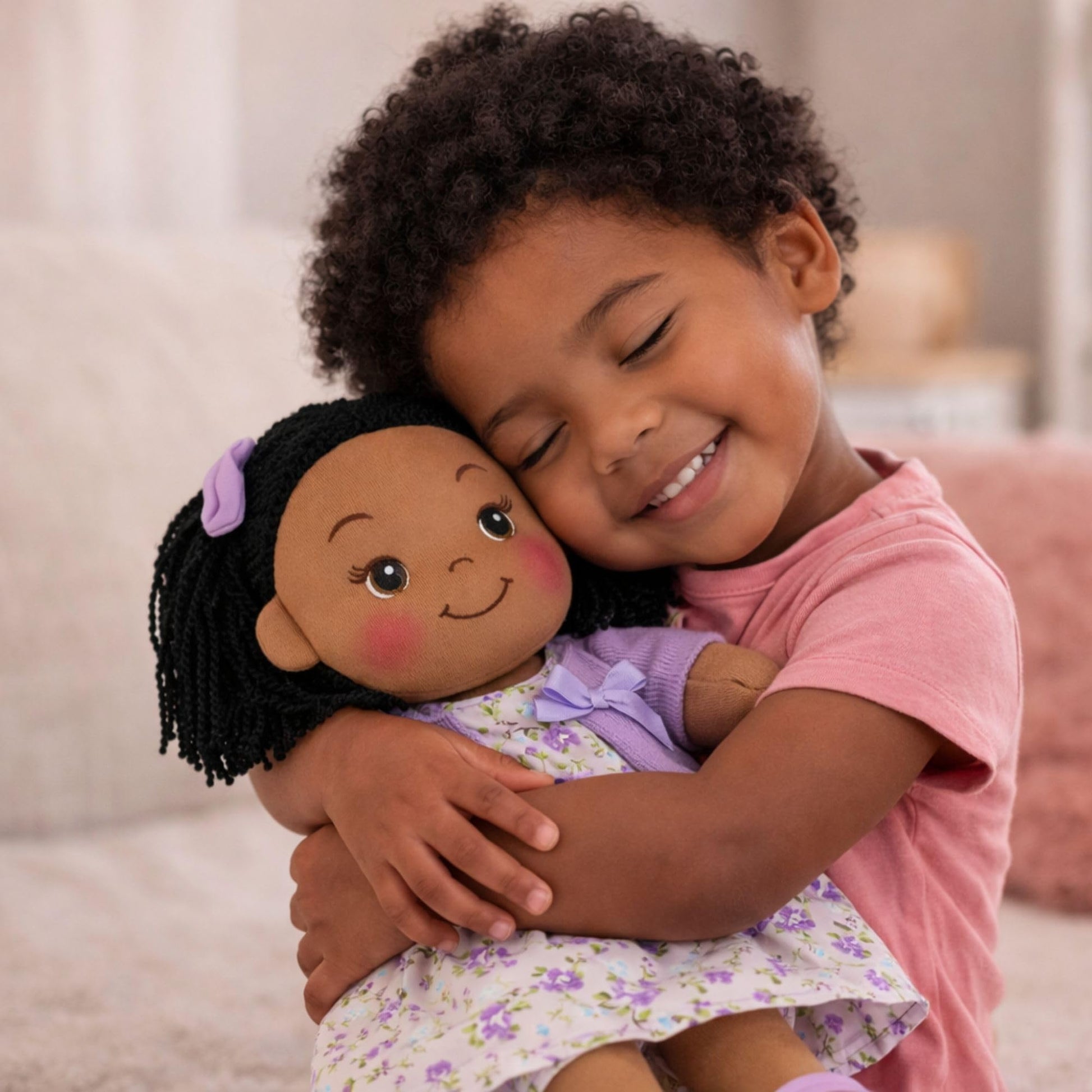 Linzy Toys 16 Inch Purple Hailey Soft Plush Rag Doll for Girls - Adorable Stuffed Sleeping Cuddle Buddy for Toddlers, Infants, Babies - Cute Hug Doll