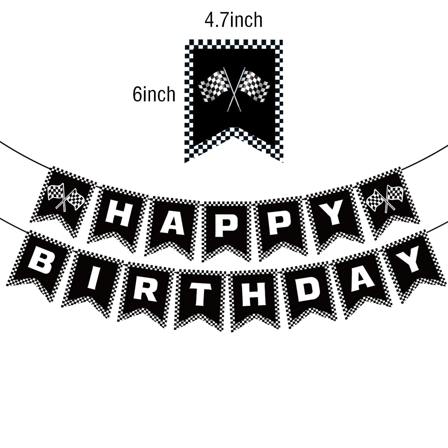BIEUFBJI Race Car Birthday Banner, Checkered Happy Birthday Banner, Race Car Party Decorations, Racing Themed Party, Boys racing themed birthday