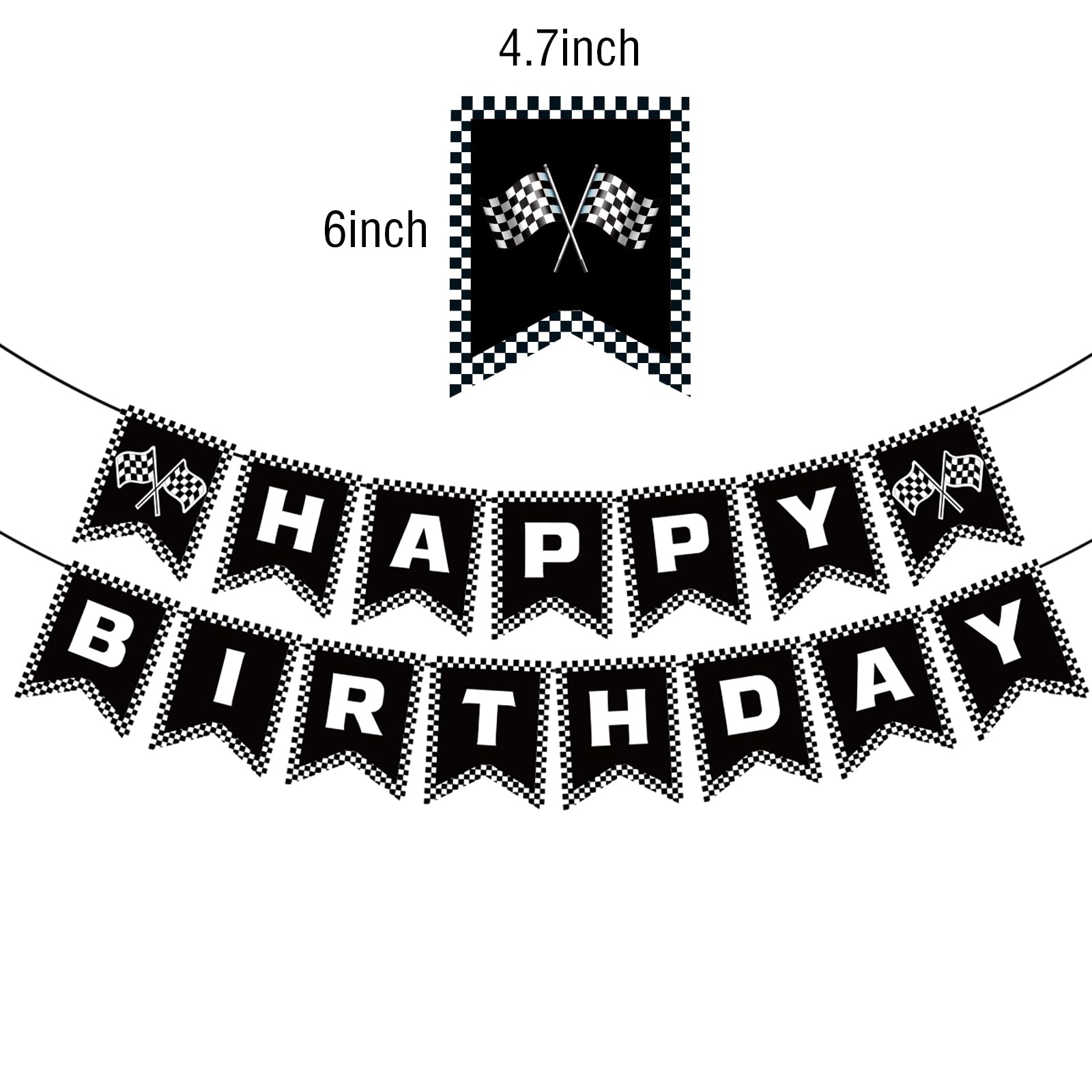 BIEUFBJI Race Car Birthday Banner, Checkered Happy Birthday Banner, Race Car Party Decorations, Racing Themed Party, Boys racing themed birthday