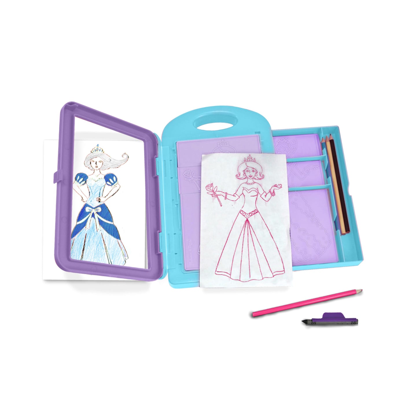 Melissa & Doug Princess Design Activity Kit - 9 Double-Sided Plates, 4 Colored Pencils, Rubbing Crayon