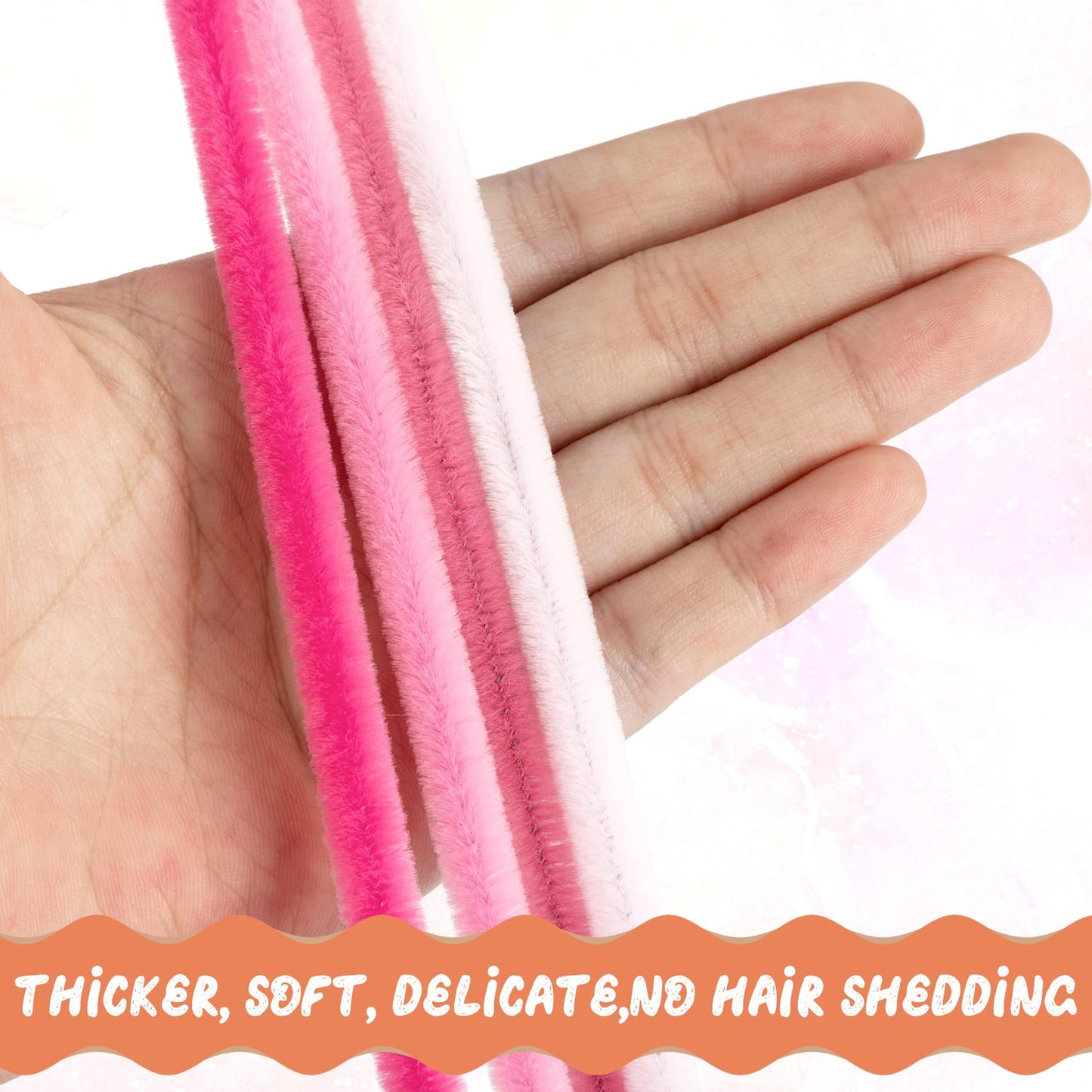 BEIQIYA 80pcs Fluffy Tube Cleaner, Thick Fluffy Fuzzy Wire Sticks Crart Supplies for Making Animals Plants Fruits Flowers Decorations- Pink