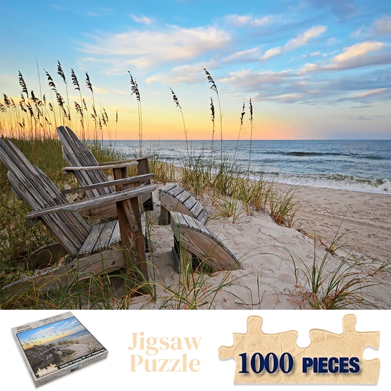 Heritage Puzzle Coastal Sunrise Beach Ocean Jigsaw Puzzle for Adults 1000 Pieces, Frameable 30" x 24" Relaxing Coastal Puzzles - Serene Scene on Sandy