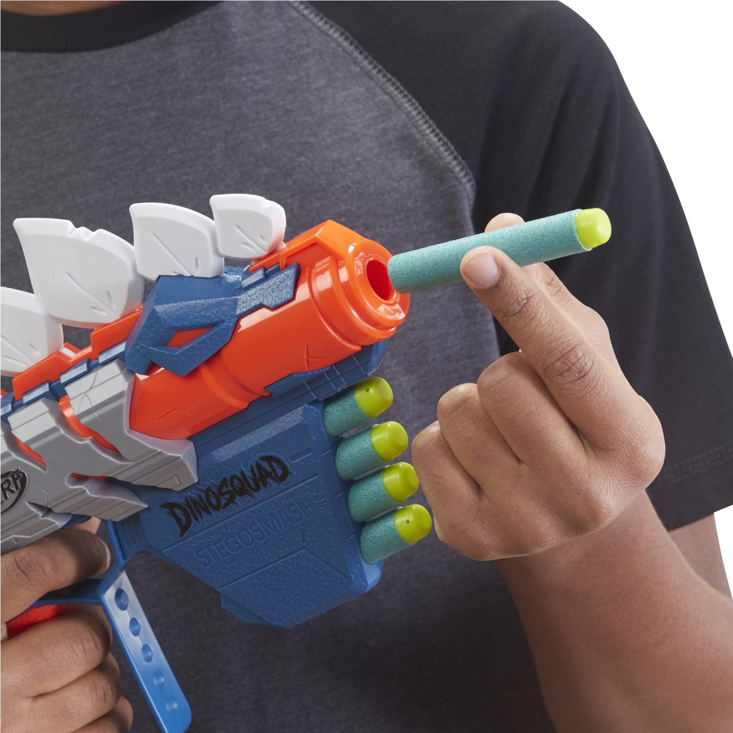 Nerf DinoSquad Stego-Smash Dart Blaster, 5 Nerf Elite Darts, Christmas Stocking Stuffers, Kids Outdoor Dinosaur Toys for 8 Year Old Boys and Girls
