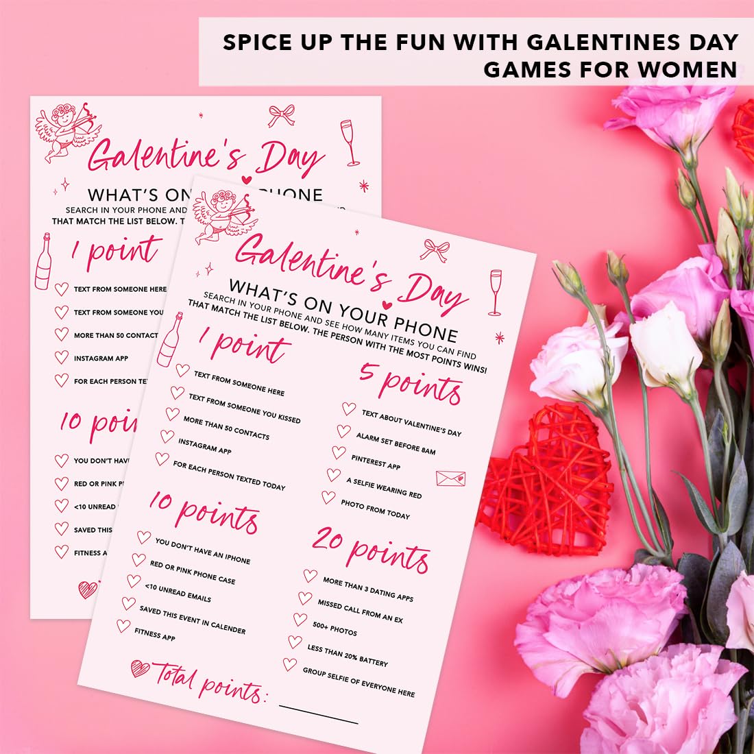 Andaz Press 4"x6" Galentines Day Games For Women, Bows & Cupid Galentine's What's On Your Phone, Fun Galentines Activities, Brunch Drinking Games