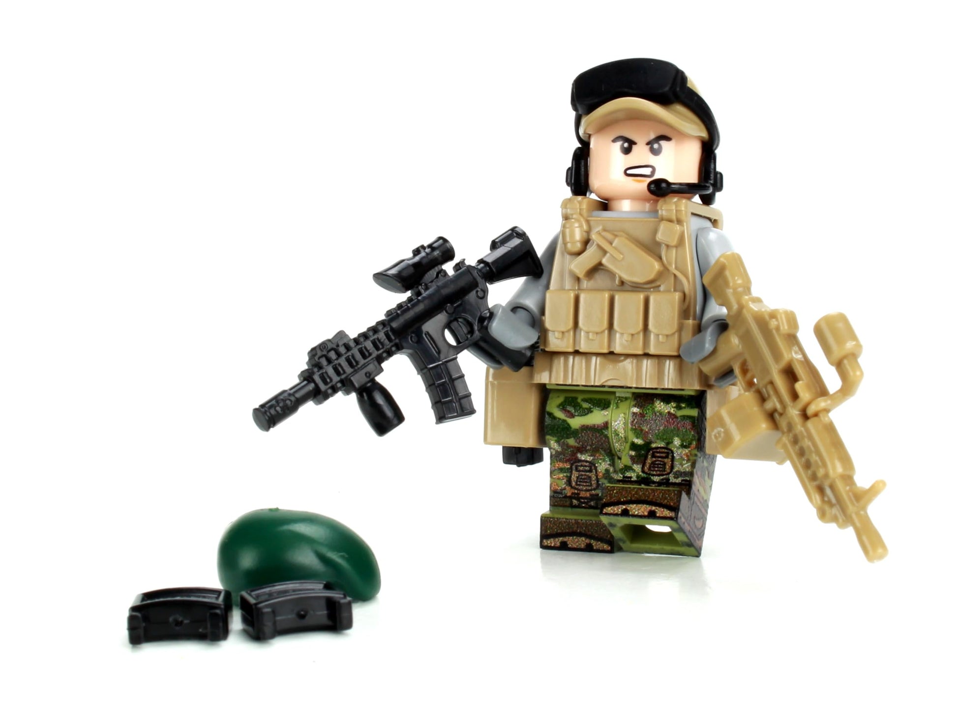 Battle Brick 1.6 Inches Tall Green Beret SF ODA Team Member Custom Minifigure | Military Minifig | Camo Printed in USA | Great Gift for Ages 10+