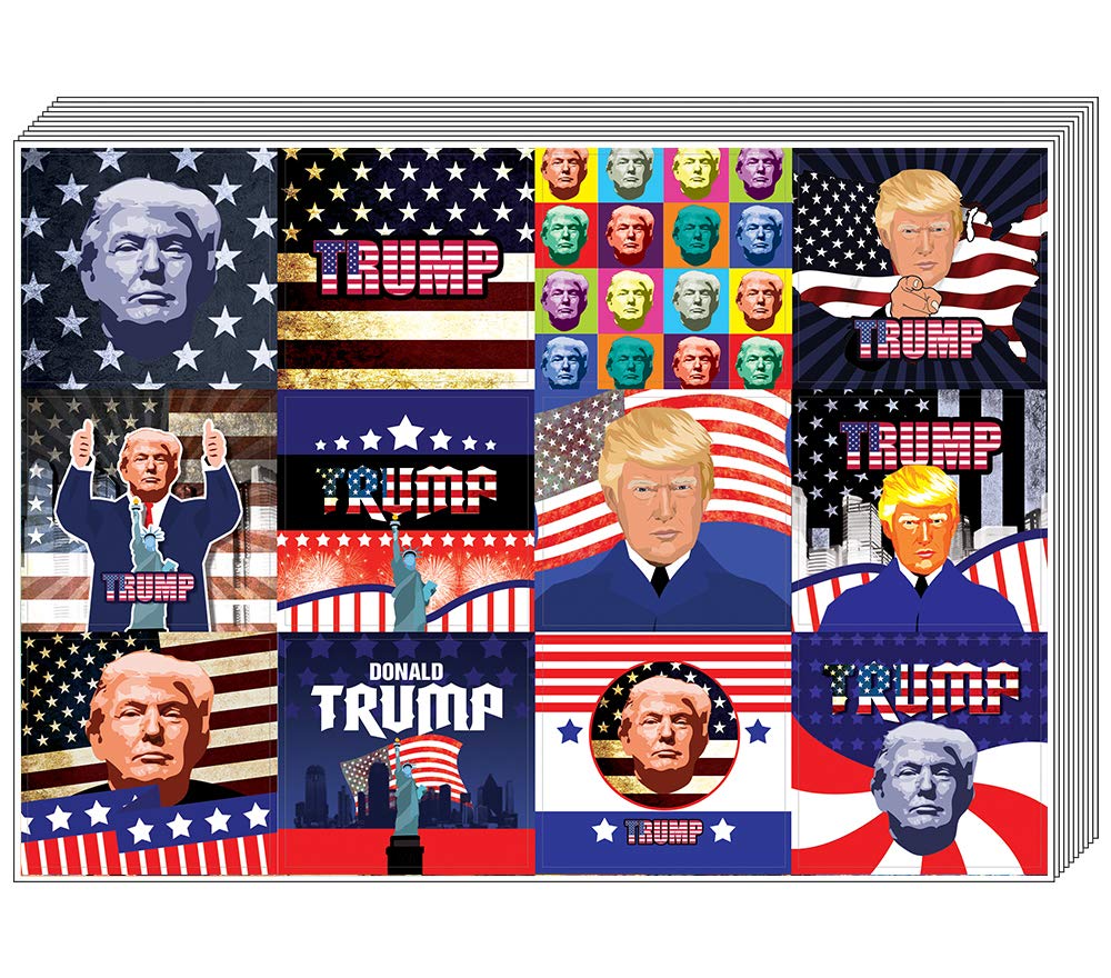 Creanoso Trump President Collectors Stickers (10-Sheet) Total 120 pcs (10 x 12pcs) Waterproof Self-Adhesive Decals for Laptops, Water Bottles