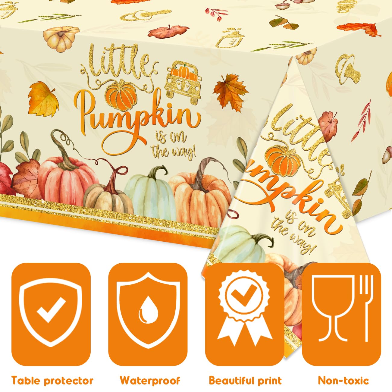 Little Pumpkin Baby Shower Decorations 3Pcs Little Pumpkin is On The Way Tablecloths Fall Theme Disposable Plastic Rectangle Table Covers for Autumn