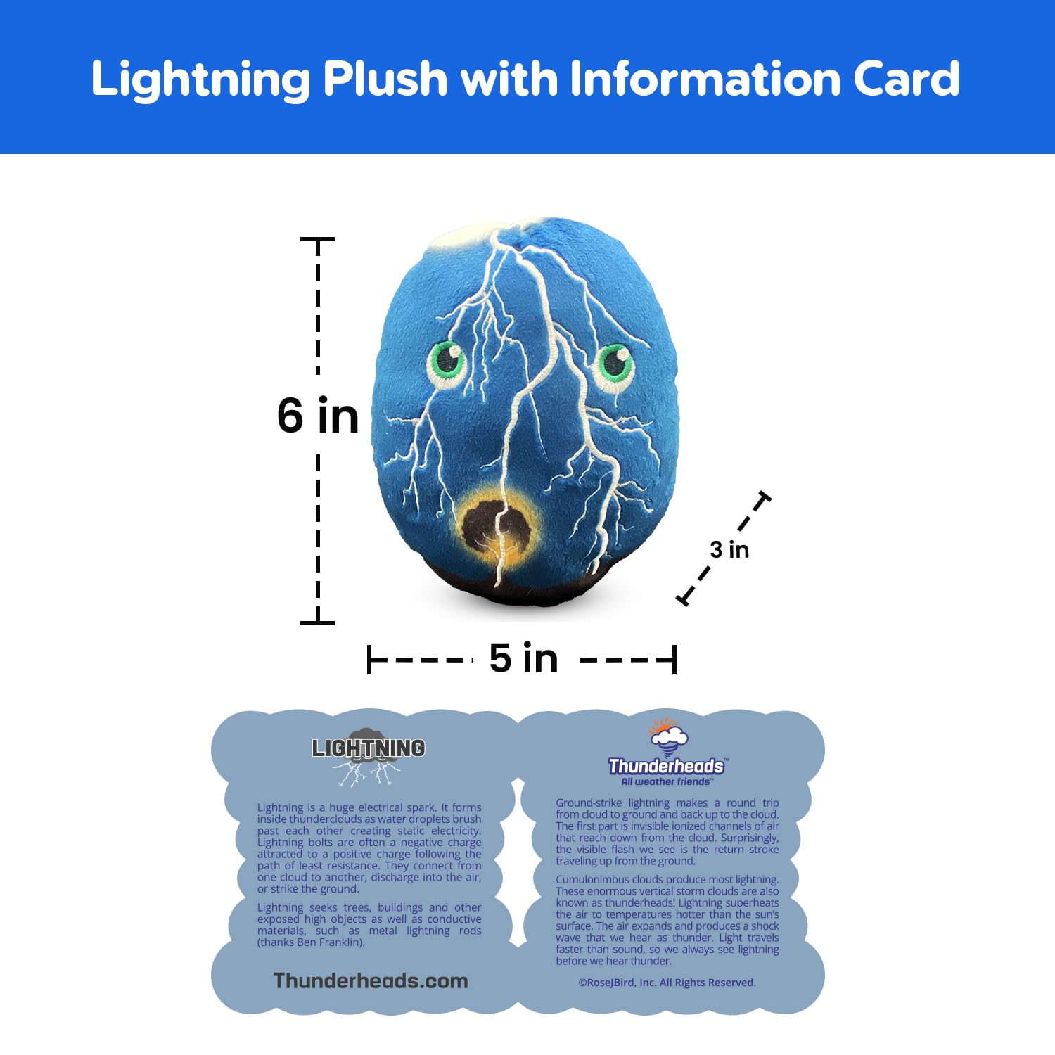 Thunderheads Lightning Plush, Weather-Inspired Educational Gift with Fact Card for Exploring Weather and Earth Science, for Nature Lovers, Storm