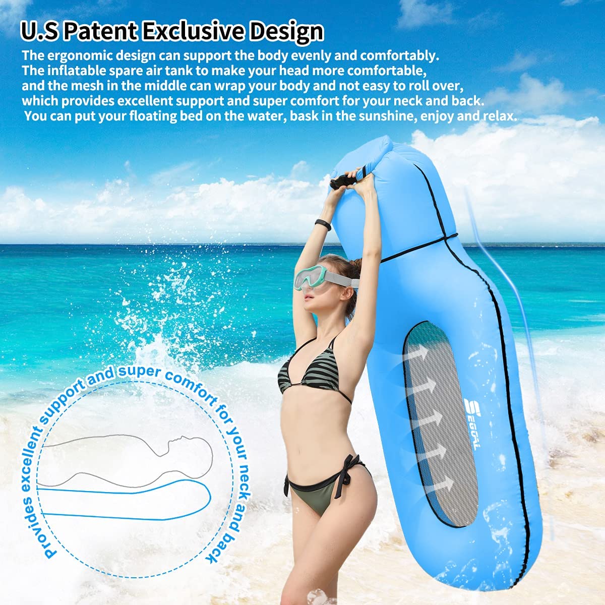 SEGOAL Pool Float for Adults, Inflatable Water Hammock, No Pump Needed