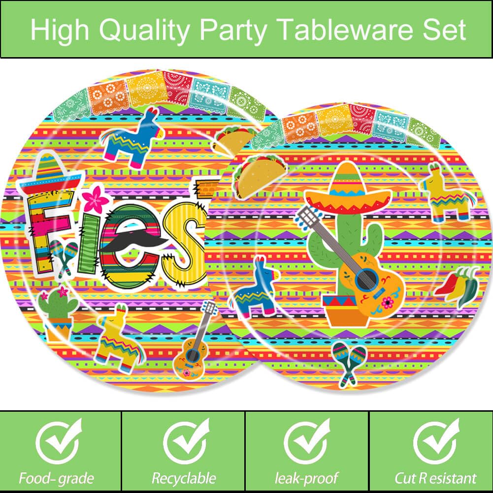 Fiesta Party Tableware Colorful Stripes Mexico Disposable Paper Plates Dinnerware for Cinco De Mayo Theme Colorful Stripes Flags Birthday Baby Shower