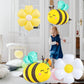 Bee Balloons and Daisy Flower Balloons - 8 Pcs Yellow and Black Bumble bee Foil balloons for Baby Shower, Bee Themed Birthday Party Decorations