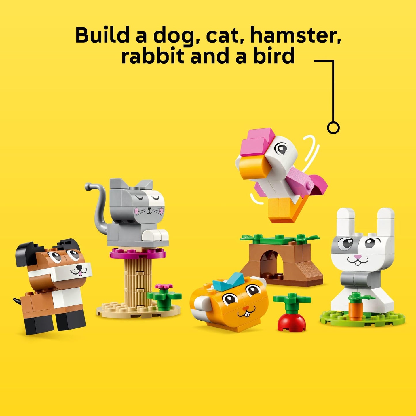 LEGO Classic Creative Pets, Building Brick Animals Toy, Kids Build a Dog, Cat, Rabbit, Hamster and Bird, Gift for Animal-Loving Boys and Girls Aged 5