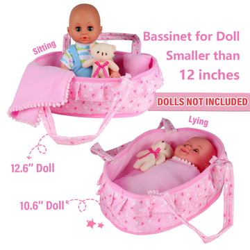 Baby Doll Cradle Bassinet Portable Doll Carrier Carry Bag Doll,Baby Doll Accessories Playset,Soft Pillow Quilt Bear,for 8-9-10-11-12 Inch Smaller