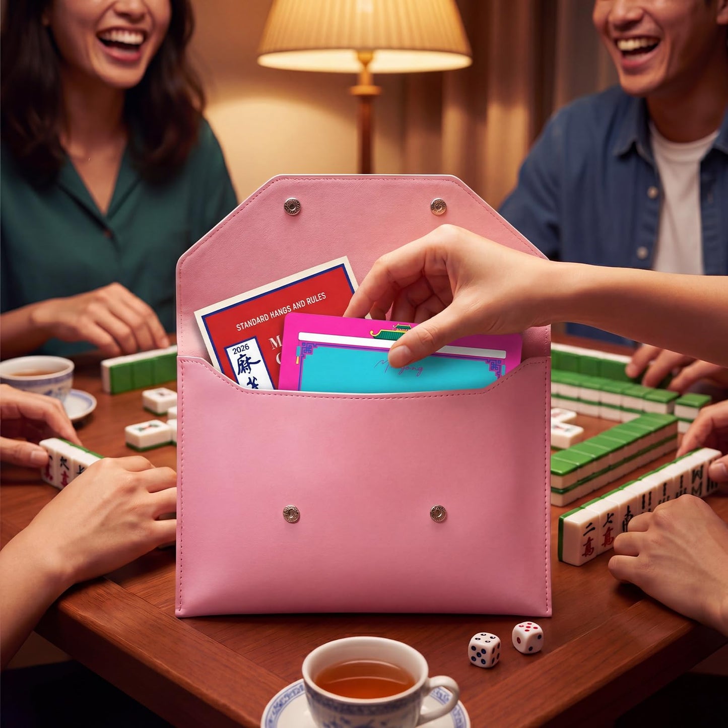 Eccentfit 4-Pack Leather Mahjong Card Holder for Mahjong NMJL Rule Cards & Mahjong Shuffler Cards, Protective Envelope Bag for Mahjong Card, Mahj