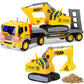 Liberty Imports Big Rig Tractor Trailer Low Boy Transport Flat Bed with Excavator Toy Trucks Combo, Semi Truck with Lights and Sounds, Flatbed Push