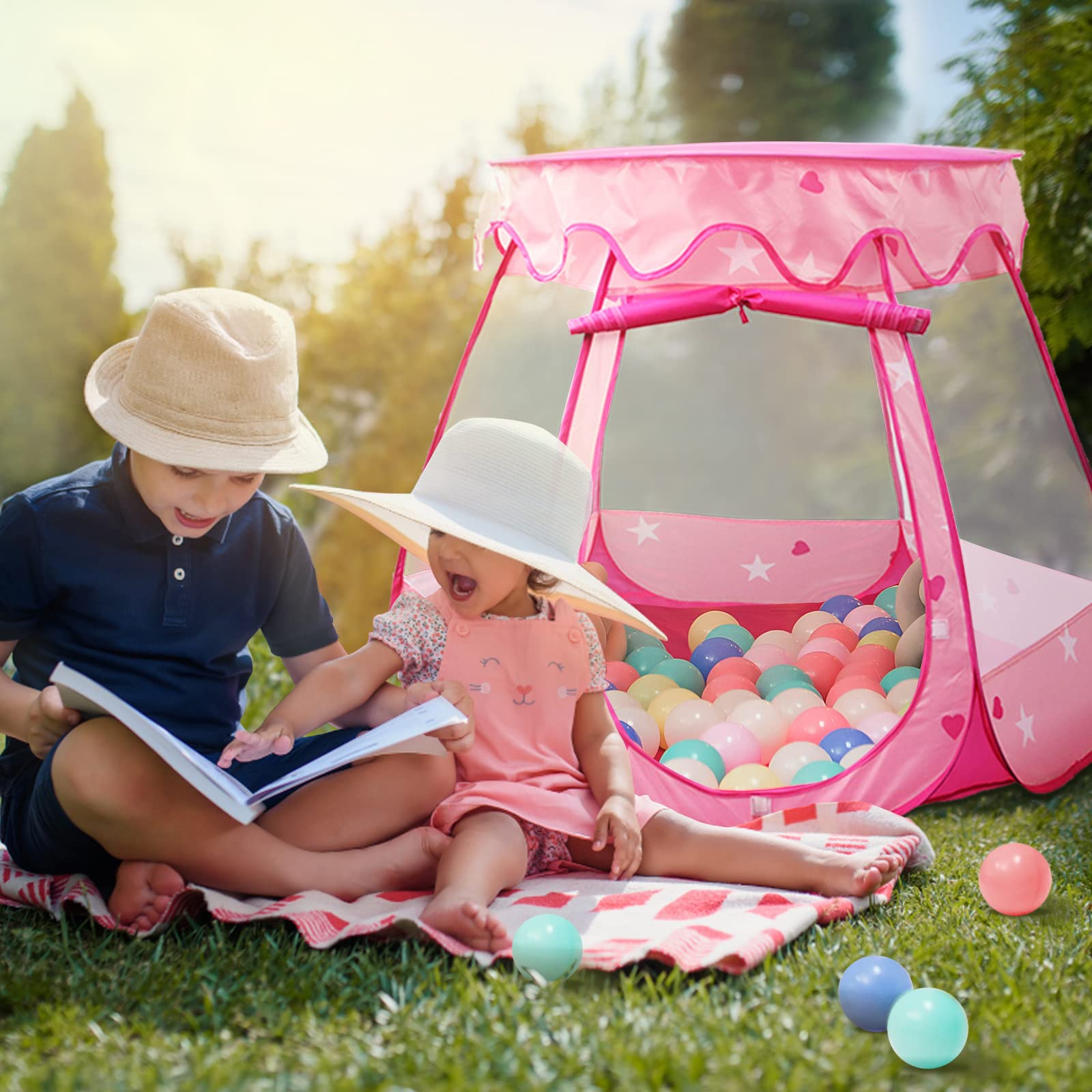 Crayline Pop Up Princess Tent with Star Light, Toys for Year Old Girl Birthday Gift, Girl Toys, Ball Pit for Girl Gift, Easy to Pop Up