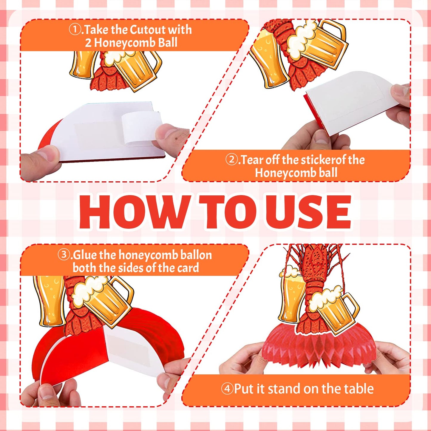 9PCS Crawfish Boil Honeycomb Centerpieces 3D Table Topper Lobster Double Side Centerpieces for Crayfish Crab Seafood Shrimp Boil Theme Party Supplies