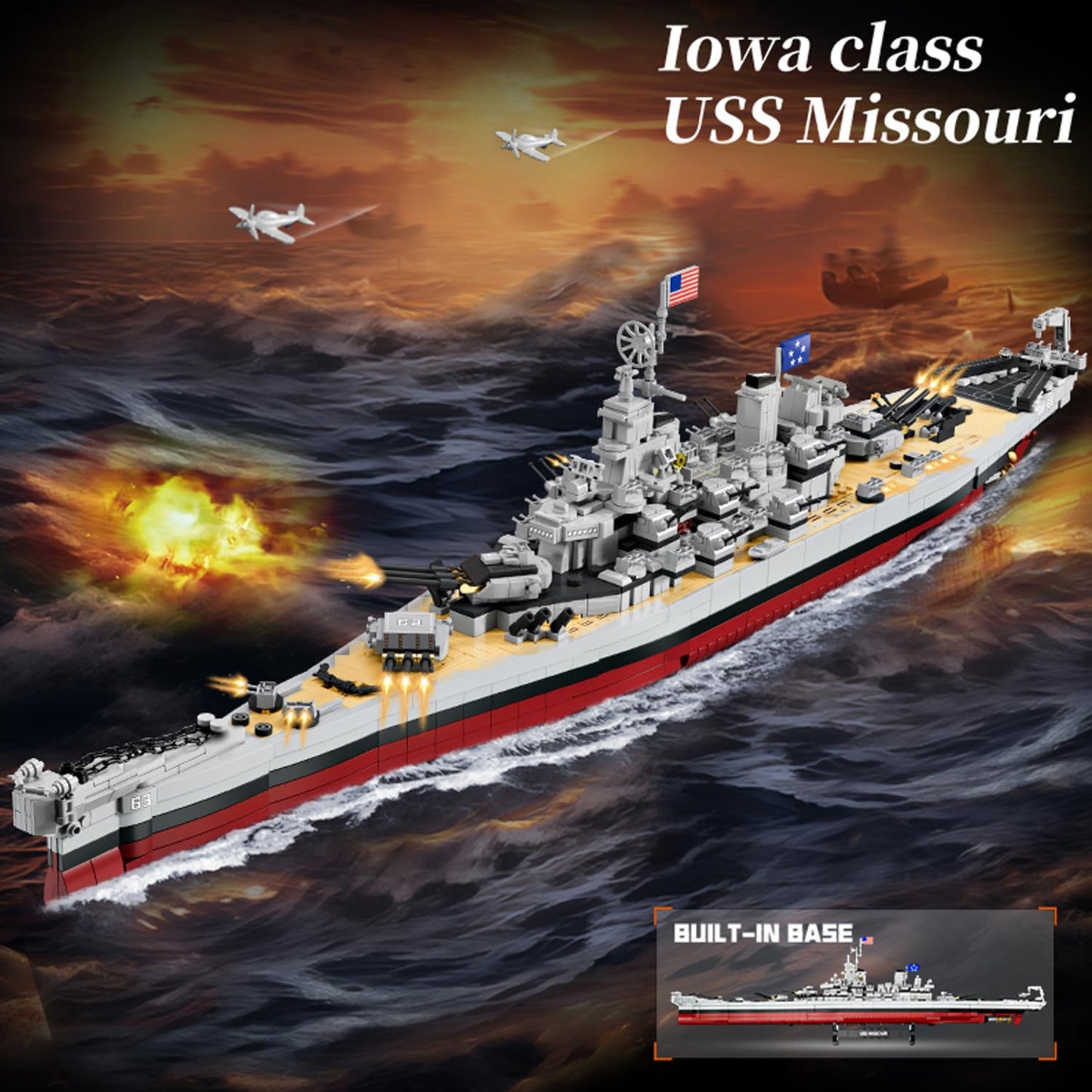 FULHOLPE Missouri Memorial Battleship Building Blocks Set, MOC Military Warship Model Bricks Construction Toy Compatible with Major Brands - 2228