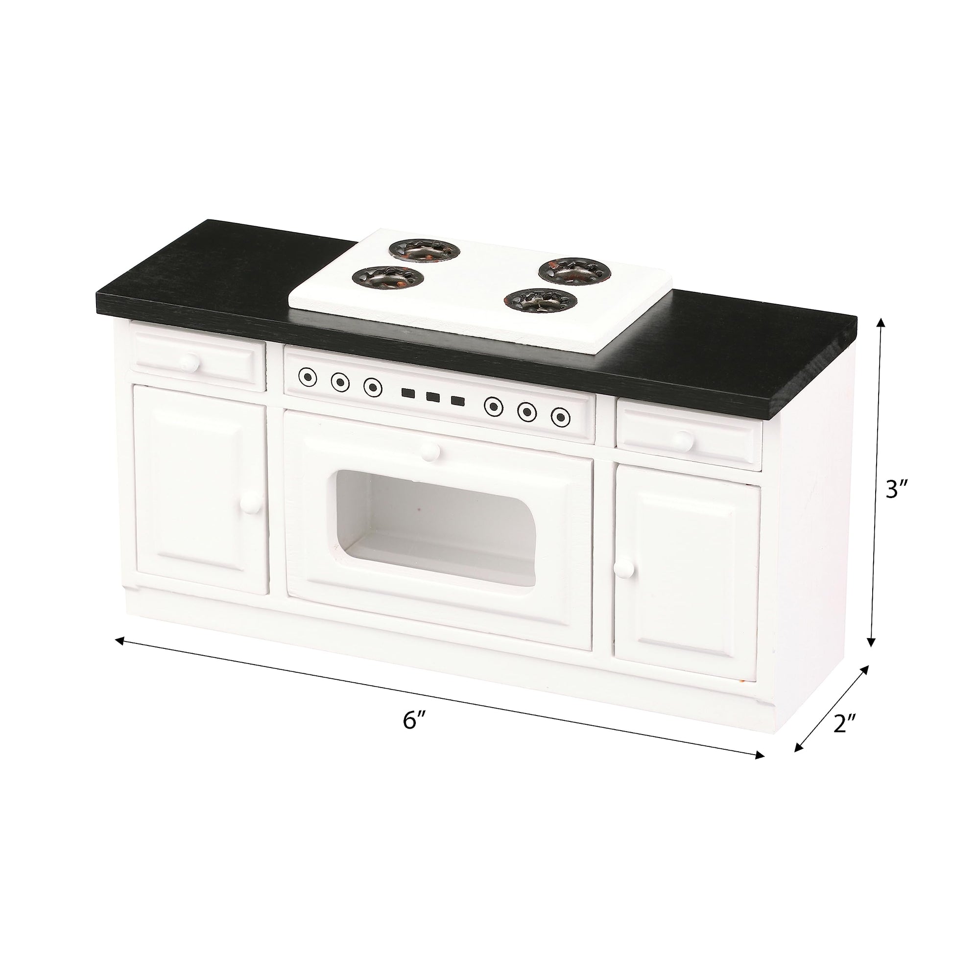 Wooden Dollhouse Kitchen Stove, Mini White Oven with Burners and Range, 1:12 Scale Cabinet Furniture for 6 Inch Dolls, White Farmhouse