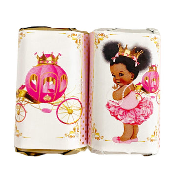 Princess Party Favor Labels, African American Princess with Gold Crown Candy Wrappers, Set of 54