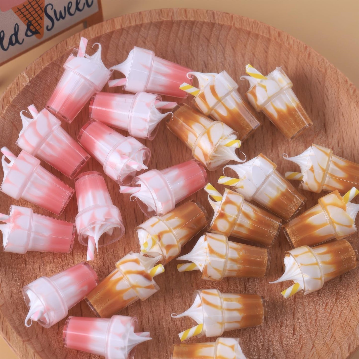 Dollhouse Miniature Drinks Set 6pcs | 1/6 Scale Ice Cream Soda for Dollhouse Scenes | Realistic Miniature Food & Drink | Not Edible (Pink)