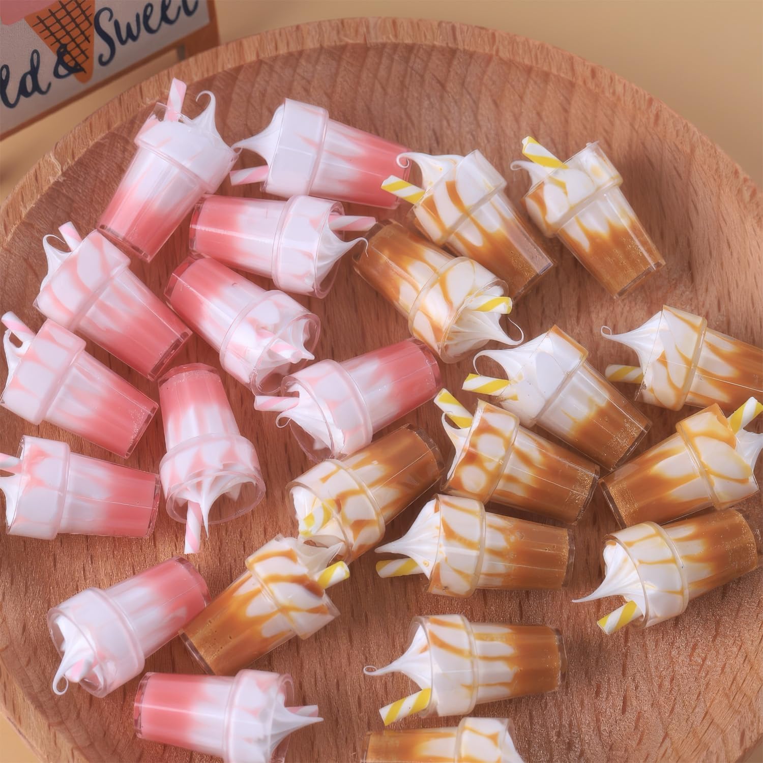 Dollhouse Miniature Drinks Set 6pcs | 1/6 Scale Ice Cream Soda for Dollhouse Scenes | Realistic Miniature Food & Drink | Not Edible (Pink)