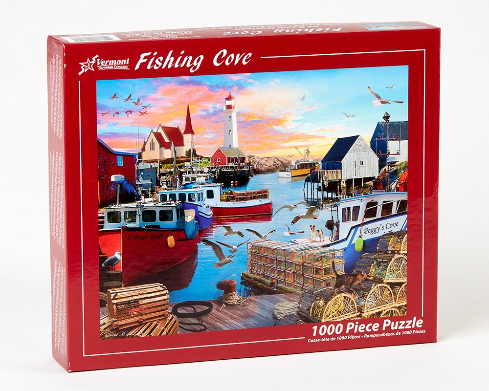 Vermont Christmas Company Fishing Cove Jigsaw Puzzle 1000 Piece 30" x 24" - Large Interlocking Pieces - Unique, Randomly Shaped Piece - Puzzle