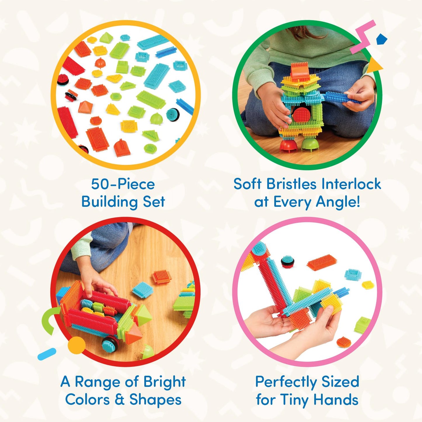 Battat - Bristle Blocks - STEM Interlocking Building Blocks - 50 Pieces Playset - Developmental Toys for Toddlers & Kids - Basic Builder Bucket - 2+