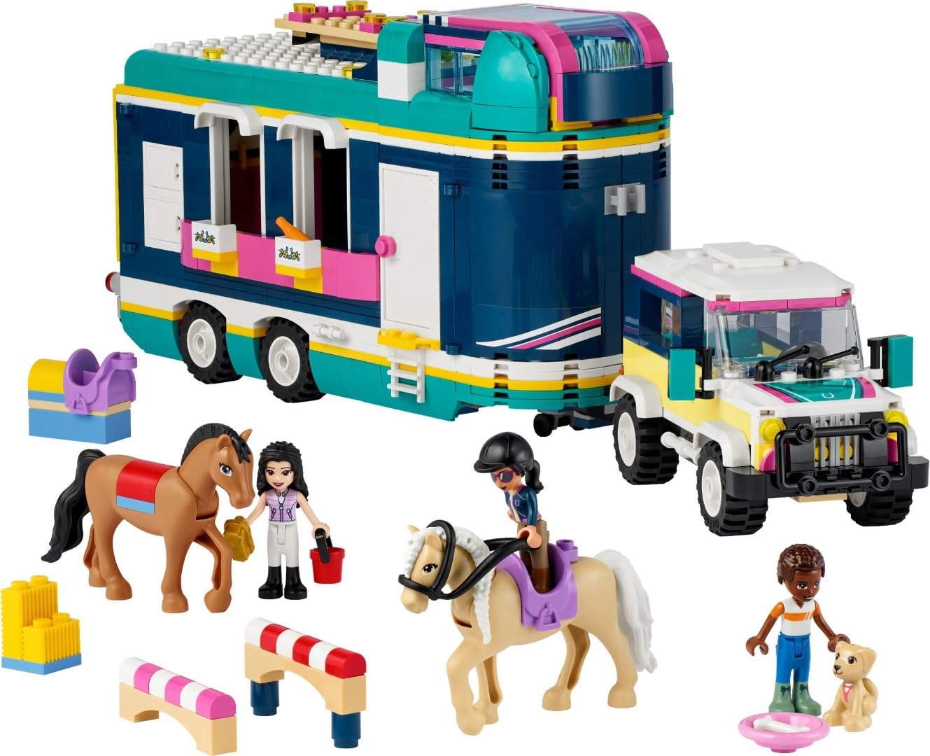LEGO Friends Horse Show Trailer 41722, Horse Toy for 8 Plus Year Old Girls and Boys with 2 Horses, SUV Car and Riding Accessories, Animal Playset,