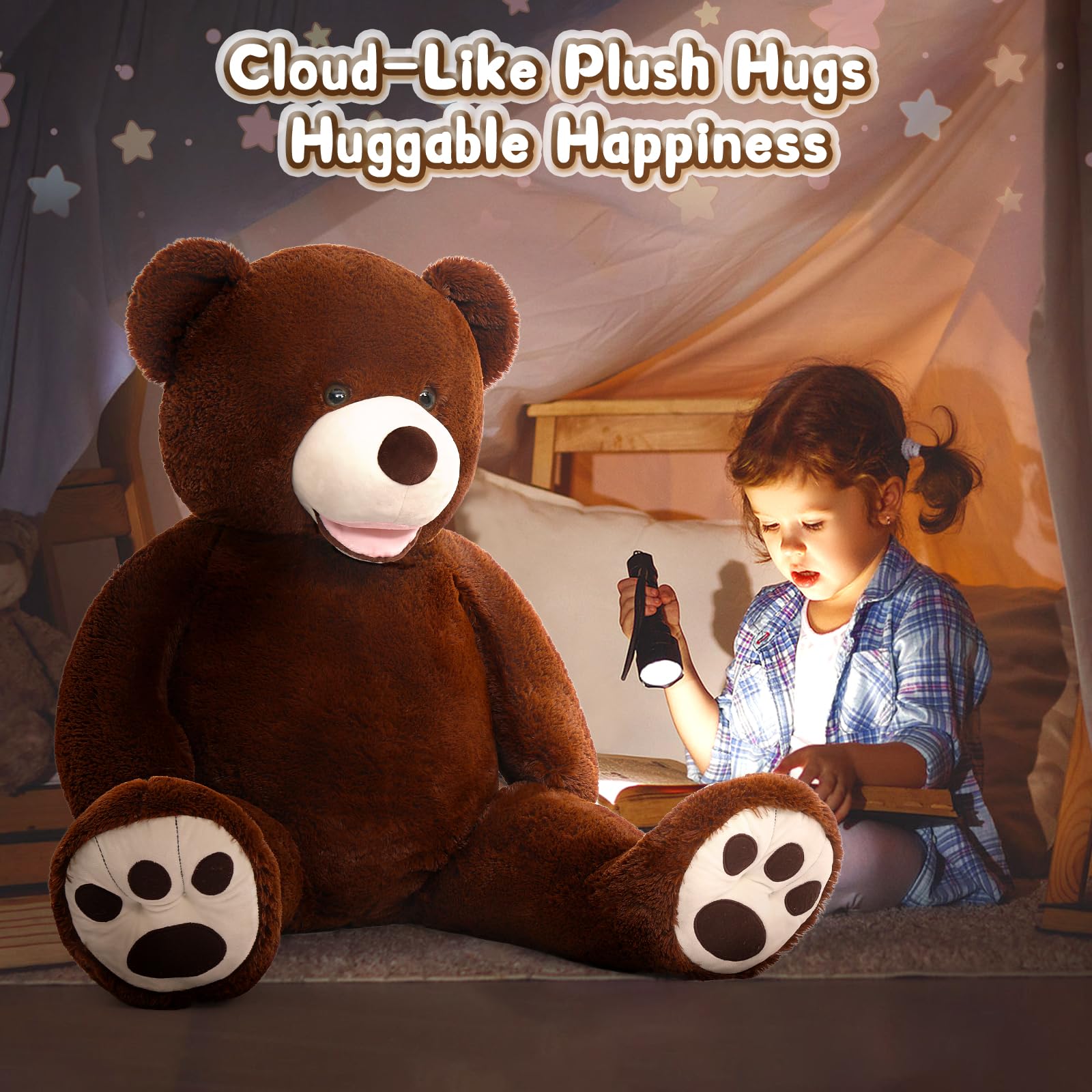 MorisMos Smile Giant Teddy Bear, 51inch Large Stuffed Bears with Big Footprints, Big Stuffed Animals Cuddly Plush Gifts for Girlfriends, Boyfriend