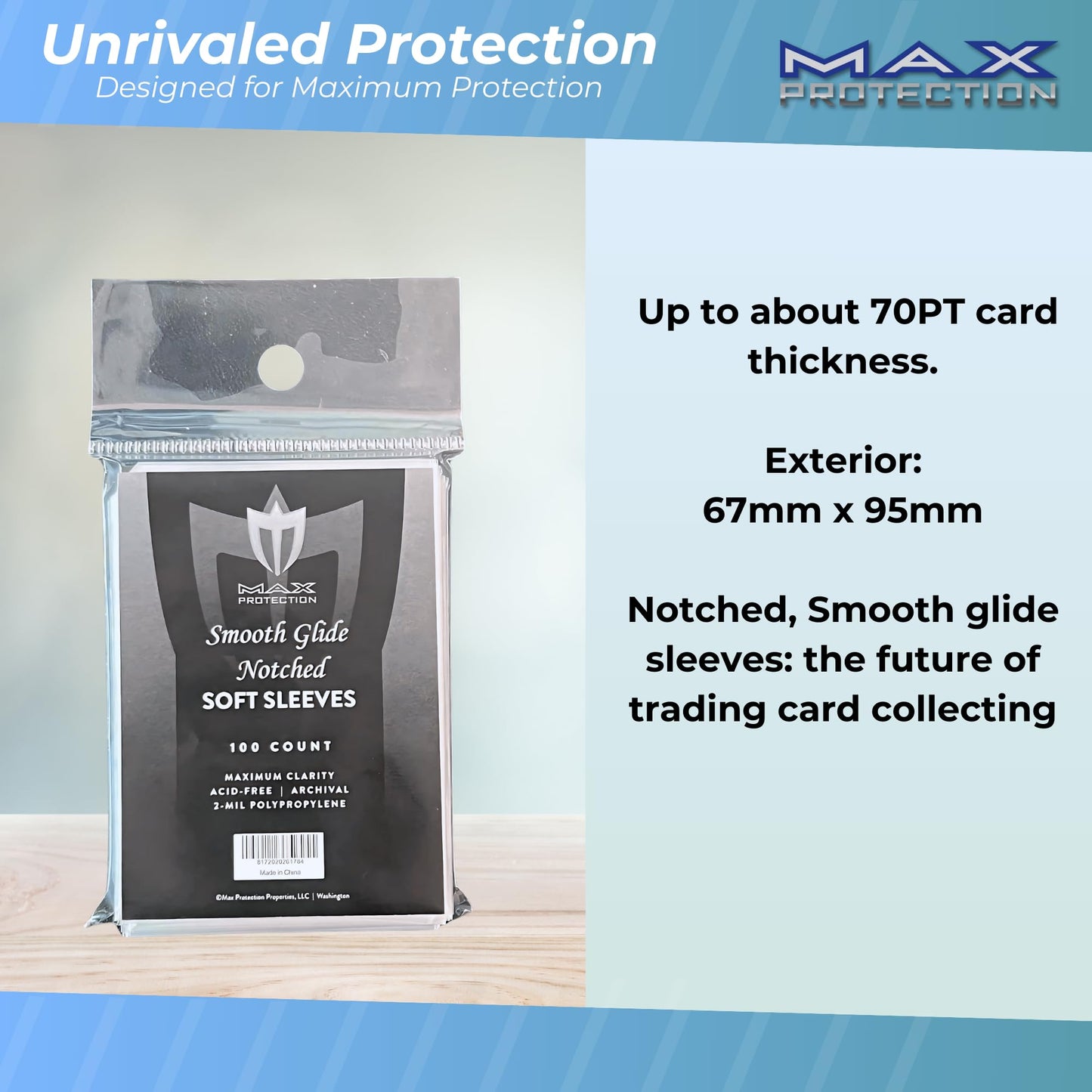Max Protection Notched Penny Sleeves - 100ct Packs - Easy Glide Notched Card Holders- Premium, Acid-Free & Archival Safe Protection for