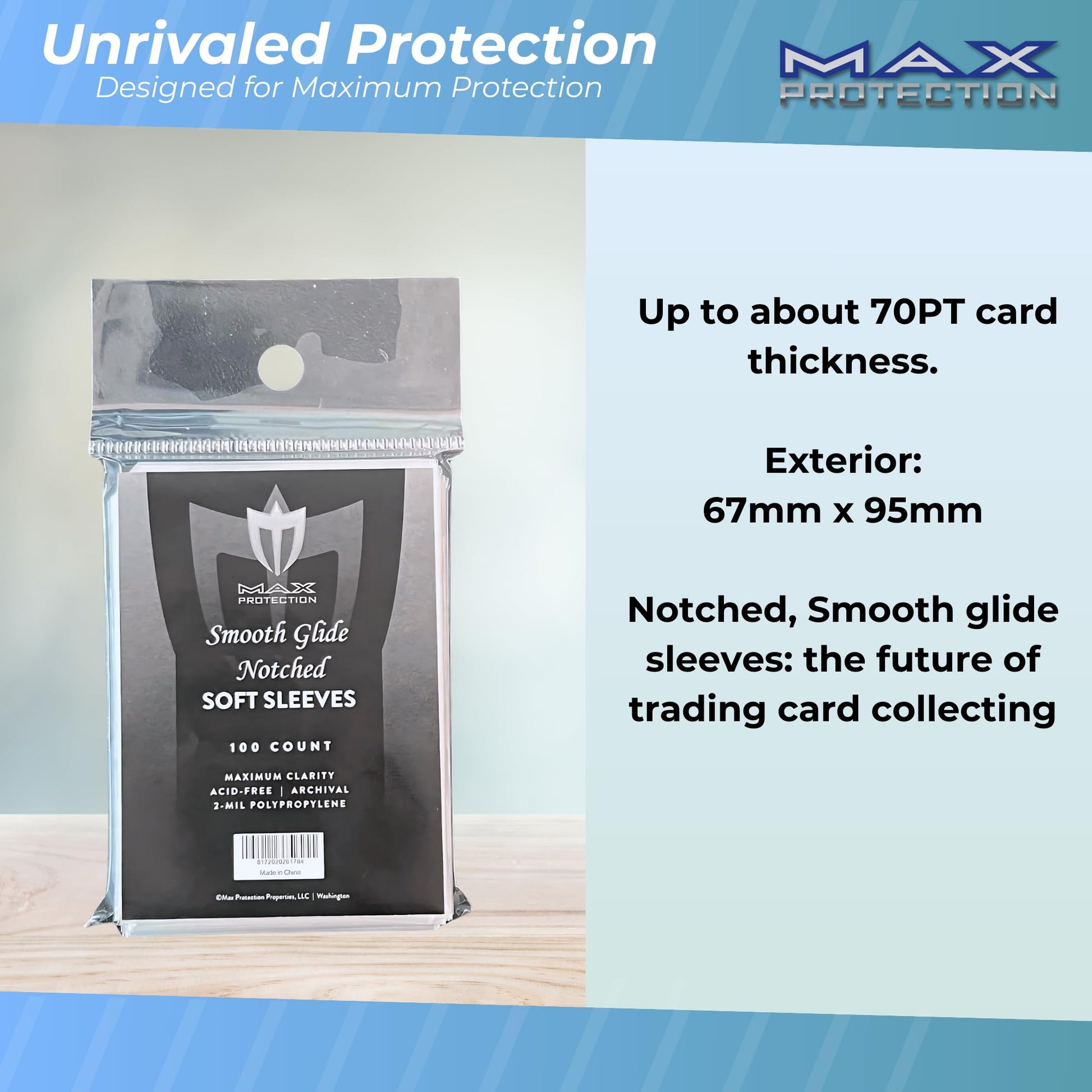 Max Protection Notched Penny Sleeves - 100ct Packs - Easy Glide Notched Card Holders- Premium, Acid-Free & Archival Safe Protection for