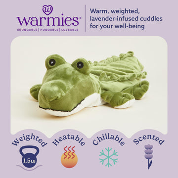warmies Microwavable & Weighted Stuffed Animals, Alligator - Soothing Microwave Heating Pad - Lavender Scented Plush Comfort - Cooling & Warming