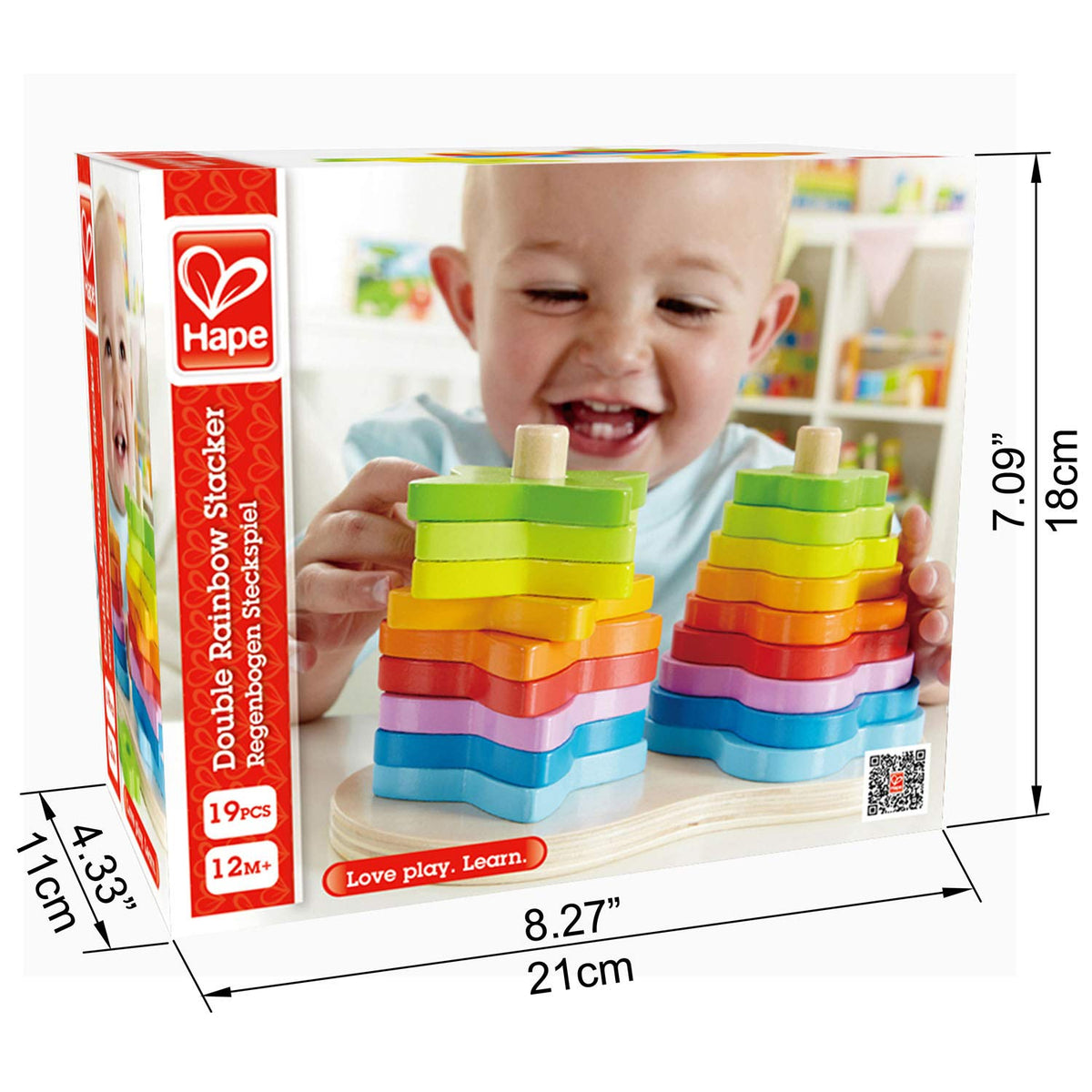 Hape Wooden Double Rainbow Stacker Set| Color Recognition Stacker & Educational Learning Toys for Toddlers