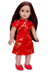 Asian Beauty - Asian Red and Gold Traditional Dress with Red Shoes - Clothes Fits 18 Inch Doll (Doll Not Included)
