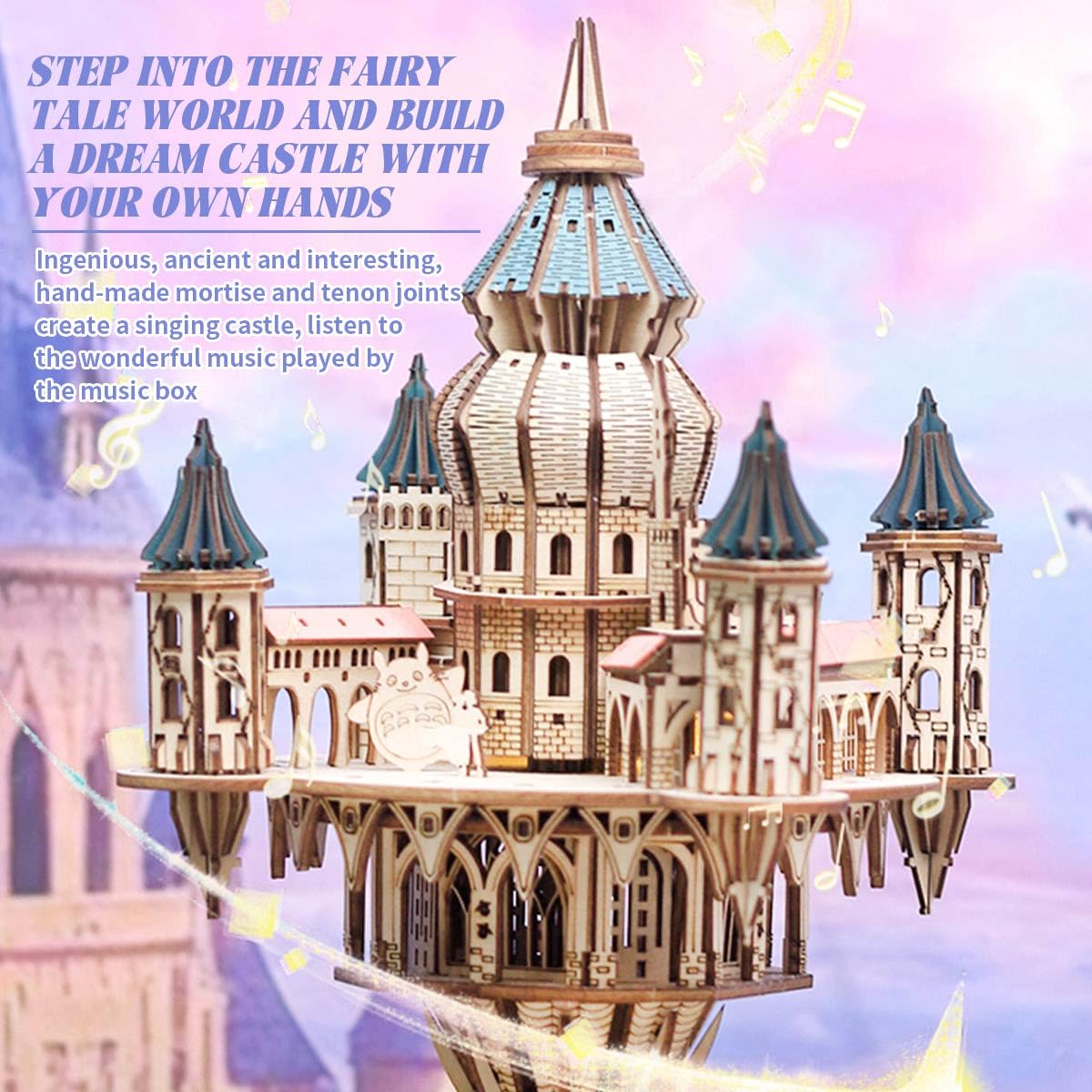 URFunModel 3D Wooden Puzzle for Adults, Mechanical Transmission Castle in The Sky Music Box Wooden Model Kit to Build, 534PCS DIY Assembly Steampunk