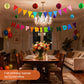 Pre-Strung Happy Birthday Decoration, Fabric Felt Birthday Banners Poms Pom Party Garland Felt Pennant Flag With 10PCS Honeycomb Balls, Reusable Party